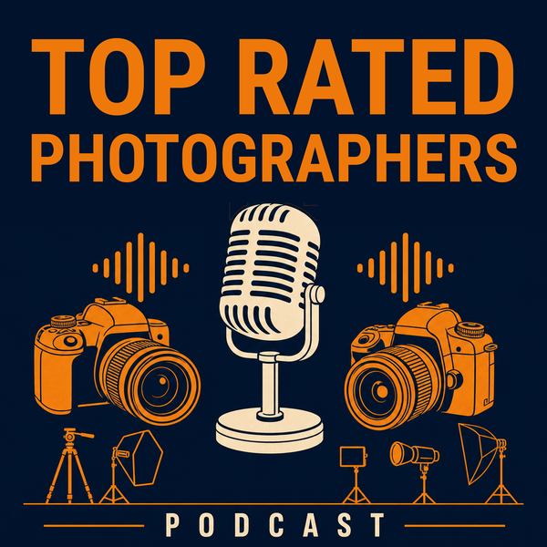 The Top Rated Photographers Podcast cover art — studio microphone and camera